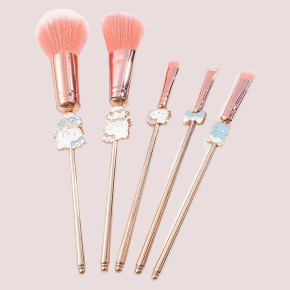 HELLO KITTY 5 Piece Professional Cosmetic Makeup Brushes With Leather Pouch - Picture 9 of 16